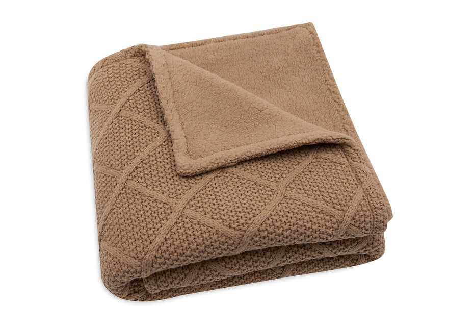 <tc>Jollein</tc> Couverture de berceau Check Knit Biscuit/Teddy Fleece 75 X 100 Cm