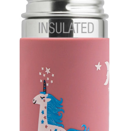 Pura thermos rietjesfles RVS 260 ml + silicone rietje + silicone reisdop + unicorn sleeve