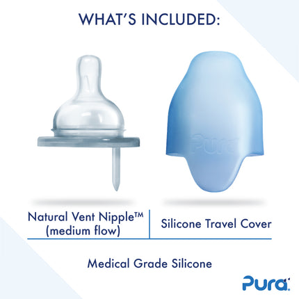 Pura speenfles RVS 325 ml + silicone speen medium flow + silicone reisdop + mint sleeve