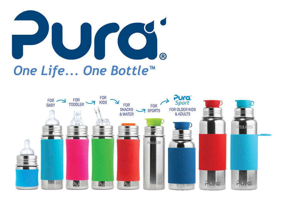 Pura tuitfles RVS 325 ml + silicone tuitspeen + silicone reisdop + unicorn sleeve