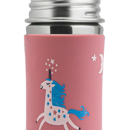 <tc>Pura</tc> Bouteille à paille en acier inoxydable 325 ml + paille en silicone + bouchon de voyage en silicone + manchon licorne.