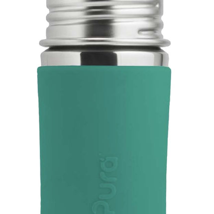 <tc>Pura</tc> Bouteille à paille en acier inoxydable 325 ml + paille en silicone + bouchon de voyage en silicone + manchon en menthe.