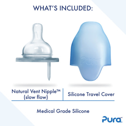 Pura speenfles RVS 150 ml + silicone speen slow flow + silicone reisdop + rose sleeve