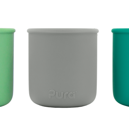 <tc>Pura</tc> my-my™ silicone drinking cup 3-pack - Mint, Grey and Moss (menthe, gris et mousse).