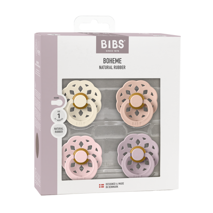 <tc>BIBS</tc> Tétine Taille 1 Bohème Ivoire/Blush/Blossom/Lilas foncé 4pcs