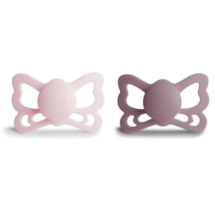 <tc>Frigg</tc> <tc>tétine</tc> Taille 2 Papillon Blanc Lilas/Tw. Silicone mauve 2-Pack