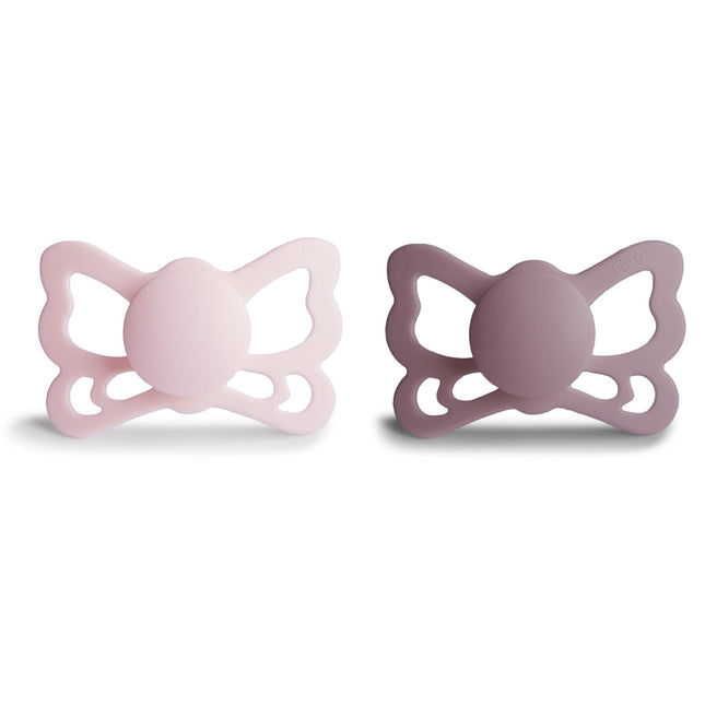 <tc>Frigg</tc> <tc>tétine</tc> Taille 2 Papillon Blanc Lilas/Tw. Silicone mauve 2-Pack