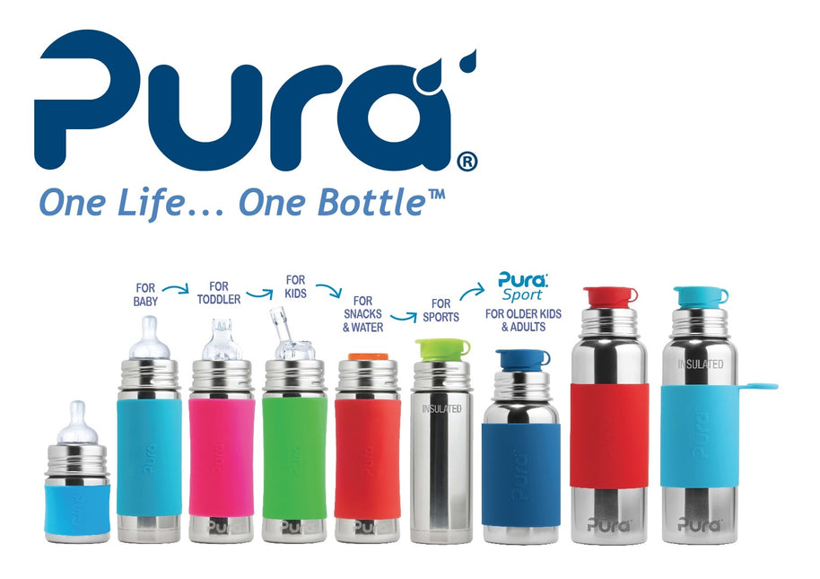 <tc>Pura</tc> Biberon en acier inoxydable 325Ml Set Bleu 4 pièces