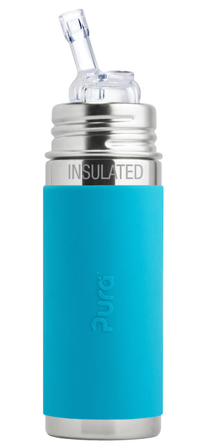 <tc>Pura</tc> Thermos Flask Straw Stainless Steel 260Ml Set Aqua 4 piece