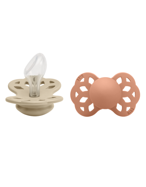 <tc>BIBS</tc> <tc>tétine</tc> Taille 2 Silicone Anatomique Vanille/Pêche 2pcs.