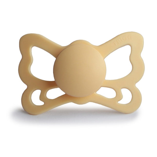 <tc>Frigg</tc> <tc>tétine</tc> Taille 2 Papillon Anatomique Pâle Jonquille Silicone