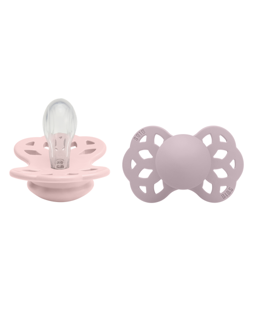 <tc>BIBS</tc> <tc>tétine</tc> Taille 1 Silicone Symétrique Fleur/Lilas foncé 2pcs