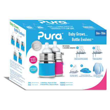 <tc>Pura</tc> Biberon Staterset 150Ml Aqua/Pink 12 pièces