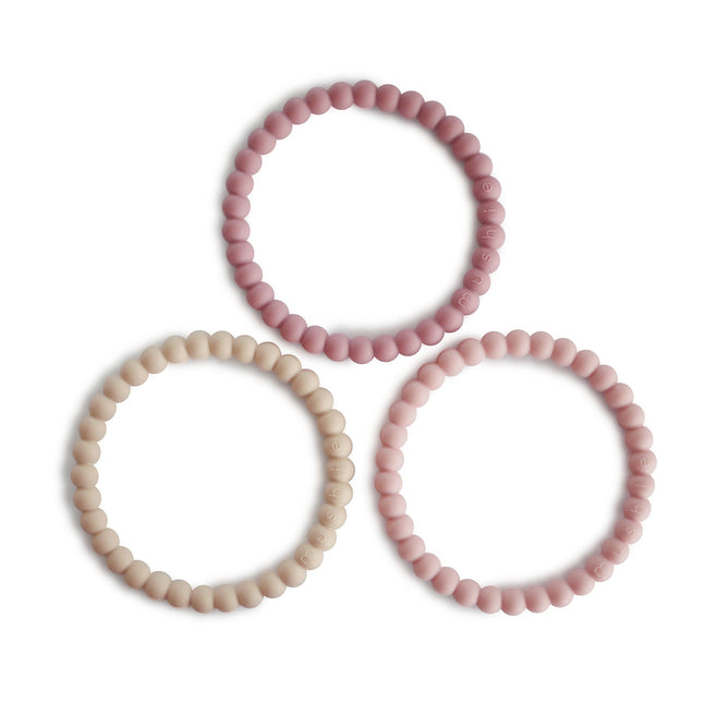 <tc>Mushie</tc> Bracelet anneau de dentition Silicone Lin/Peony/Pale Pink 3pcs