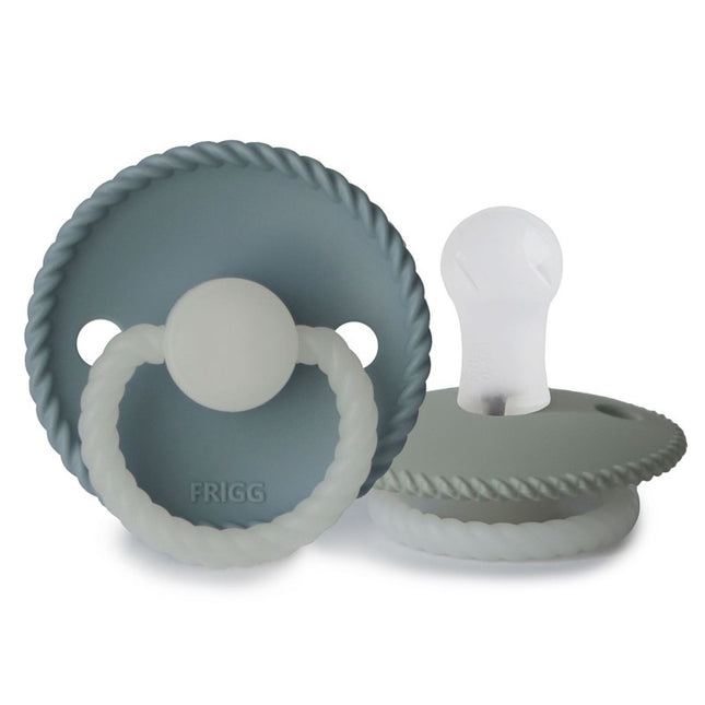 <tc>Frigg</tc> <tc>tétine</tc> Taille 1 Corde Pierre de Nuit Bleu/Sage Silicone 2-Pack