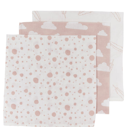 <tc>Meyco</tc> Mouthwipe 3St Plumes-Clouds-Dots Rose/Blanc