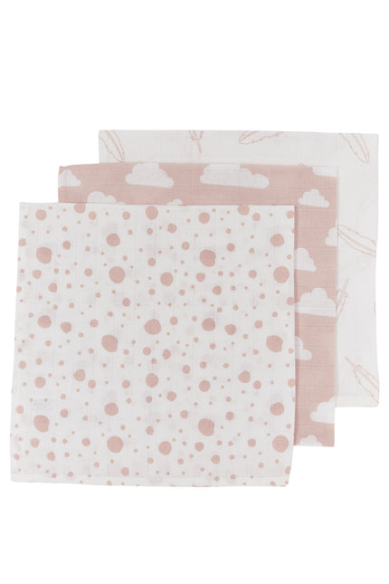 <tc>Meyco</tc> Mouthwipe 3St Plumes-Clouds-Dots Rose/Blanc