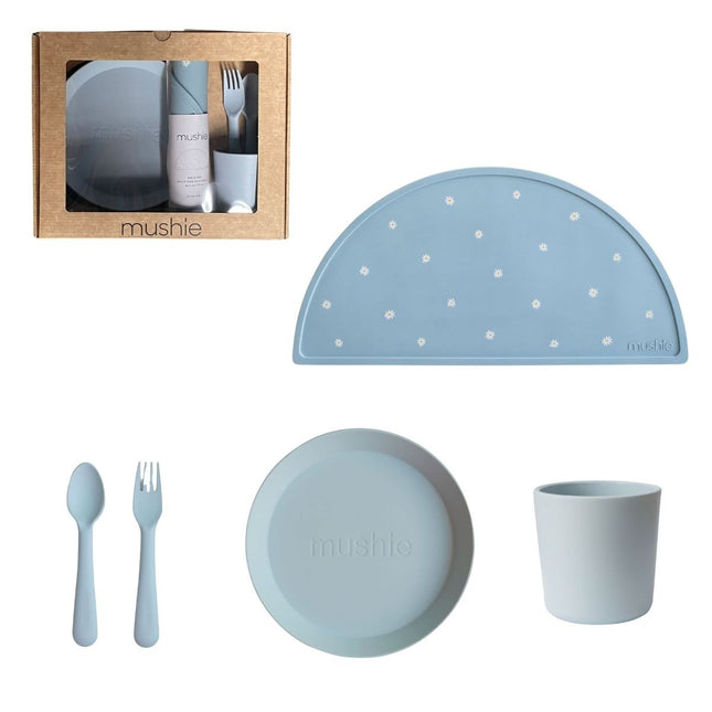 <tc>Mushie</tc> Giftbox Set de table pour enfants rond bleu poudré