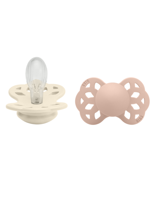 <tc>BIBS</tc> <tc>tétine</tc> Taille 2 silicone symétrique ivoire/blush 2pcs.