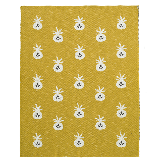 <tc>Fresk</tc> Couverture de berceau tricotée Ananas Moutarde 80x100cm