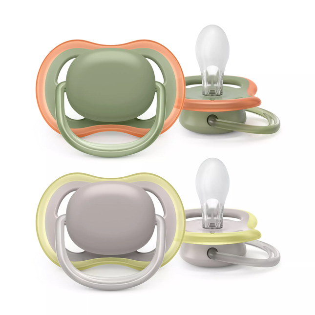 <tc>Philips Avent</tc> Fop<tc>tétine</tc> Air + 6Mois Gris/Olive 2pcs