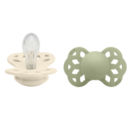 <tc>BIBS</tc> <tc>tétine</tc> Taille 1 silicone symétrique ivoire/sage 2pcs.