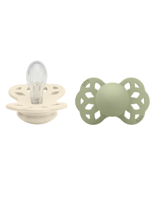 <tc>BIBS</tc> <tc>tétine</tc> Taille 1 silicone symétrique ivoire/sage 2pcs.