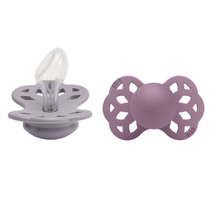 <tc>BIBS</tc> <tc>tétine</tc> Taille 2 Silicone Anatomique Gris/Mauve 2pcs