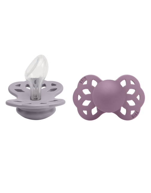 <tc>BIBS</tc> <tc>tétine</tc> Taille 2 Silicone Anatomique Gris/Mauve 2pcs