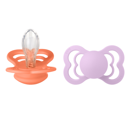 <tc>BIBS</tc> <tc>tétine</tc> Taille 2 Silicone Supreme Papaya/Violet Sky 2pcs