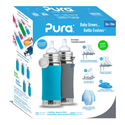 <tc>Pura</tc> Set d'étoiles pour biberons 325Ml Aqua/Grey 12 pièces