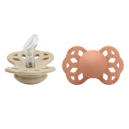 <tc>BIBS</tc> <tc>tétine</tc> Taille 1 Silicone Anatomique Vanille/Pêche 2pcs.