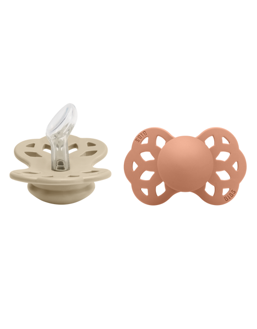 <tc>BIBS</tc> <tc>tétine</tc> Taille 1 Silicone Anatomique Vanille/Pêche 2pcs.