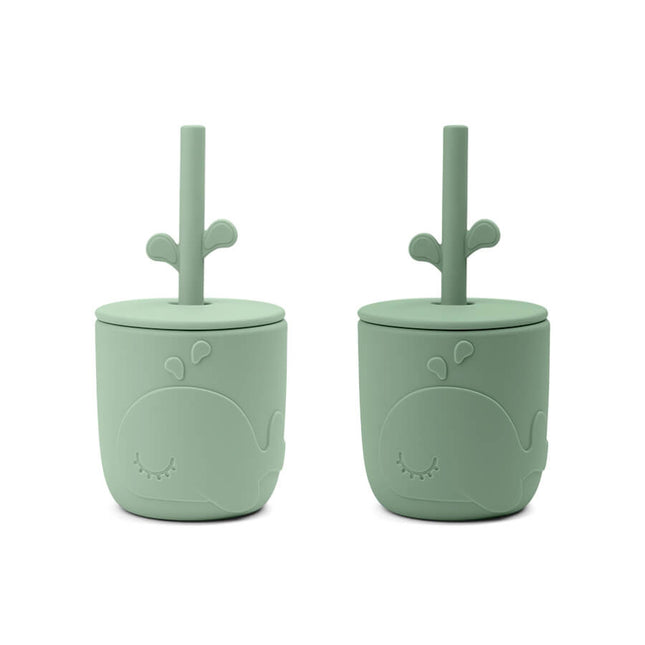 <tc>Done by Deer</tc> Tasse avec paille Wally Green 2pcs