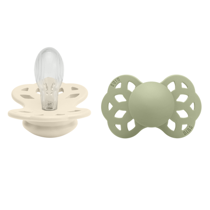 <tc>BIBS</tc> <tc>tétine</tc> Taille 2 silicone symétrique ivoire/sage 2pcs.