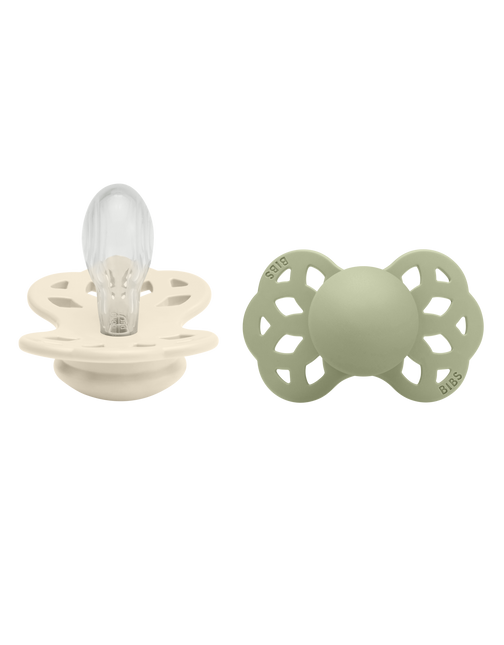 <tc>BIBS</tc> <tc>tétine</tc> Taille 2 silicone symétrique ivoire/sage 2pcs.