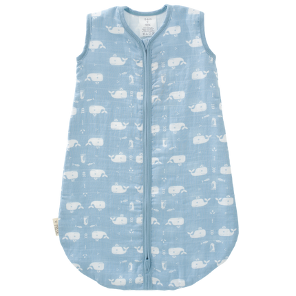 <tc>Fresk</tc> Sac de couchage Baby Muslin Baleine Bleu Brouillard 2 couches