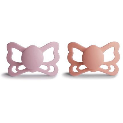 <tc>Frigg</tc> <tc>tétine</tc> Taille 2 Butterfly Pretty Peach/Primrose Silicone 2-Pack