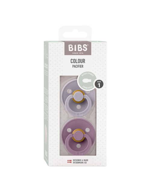 <tc>BIBS</tc> <tc>tétine</tc> Taille 2 Latex Symétrique Gris fossile/Mauve 2pcs.