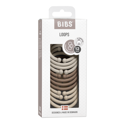 <tc>BIBS</tc> Anneaux de jeu Sable/Chêne foncé/Vanille 12pcs