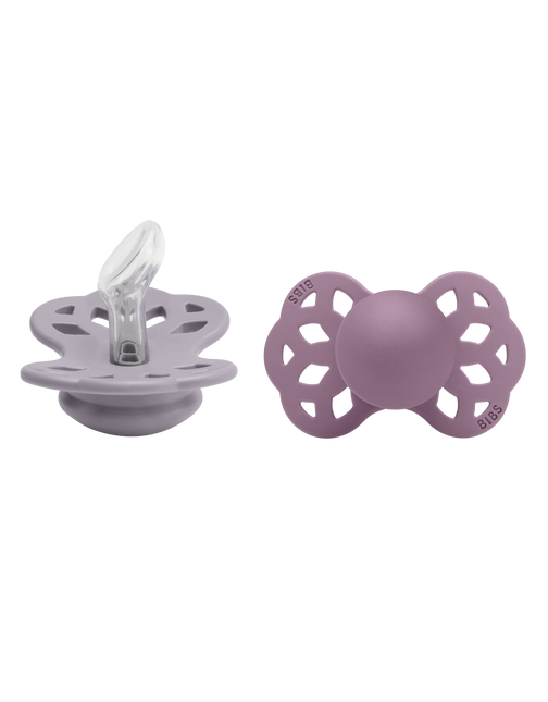 <tc>BIBS</tc> <tc>tétine</tc> Taille 1 Silicone Anatomique Gris/Mauve 2pcs