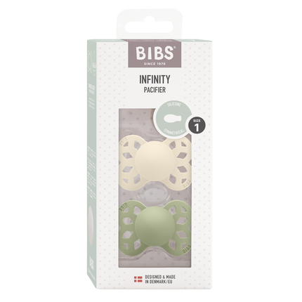 <tc>BIBS</tc> <tc>tétine</tc> Taille 1 silicone symétrique ivoire/sage 2pcs.