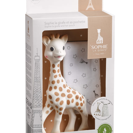 <tc>Sophie de Giraf</tc> Anneau de dentition Girafe dans une boîte cadeau blanche avec sac de rangement.