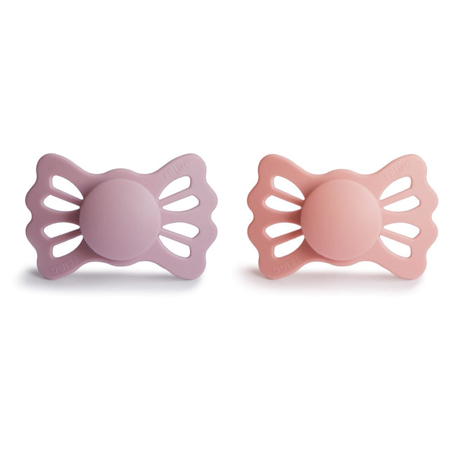 <tc>Frigg</tc> <tc>tétine</tc> Taille 2 Lucky Pretty Peach/Primrose Silicone 2-Pack