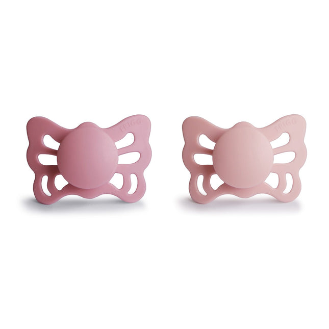 <tc>Frigg</tc> <tc>tétine</tc> Taille 1 Butterfly Cedar/Baby Pink Silicone 2-Pack