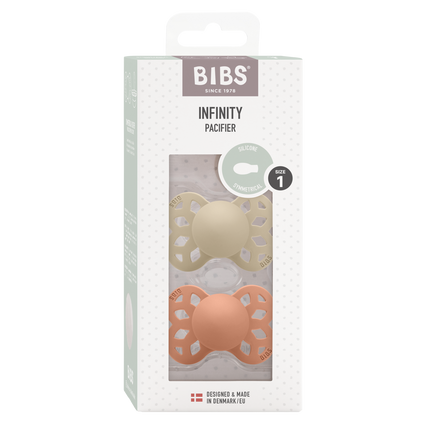 <tc>BIBS</tc> <tc>tétine</tc> Taille 1 Silicone Symétrique Vanille/Pêche 2pcs