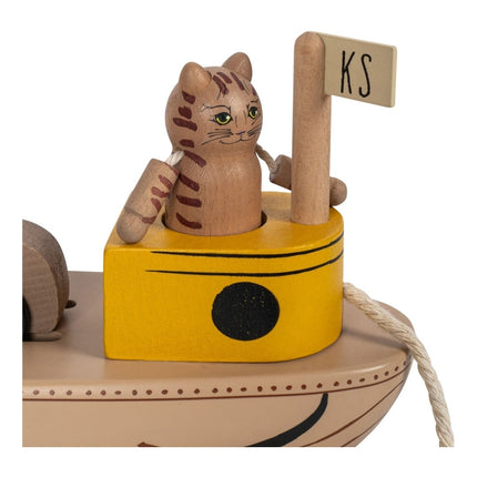 <tc>Konges Slojd</tc> Bateau en bois avec des voitures et un chat