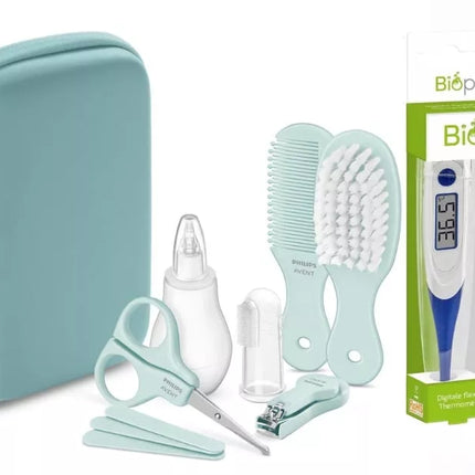 <tc>Philips Avent</tc> Kit de toilettage Baby Mint avec thermomètre Biopax