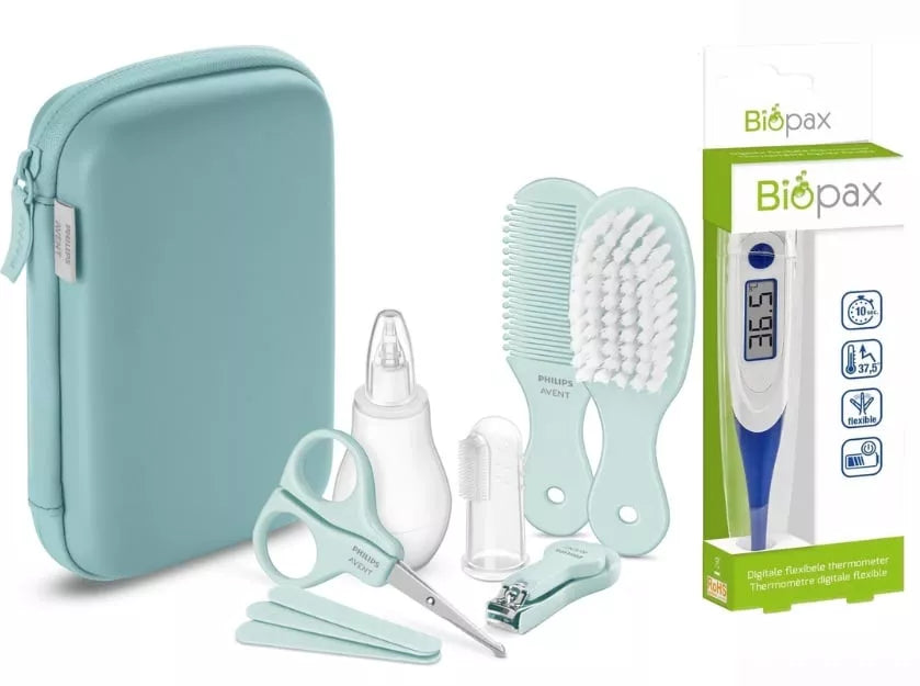 <tc>Philips Avent</tc> Kit de toilettage Baby Mint avec thermomètre Biopax