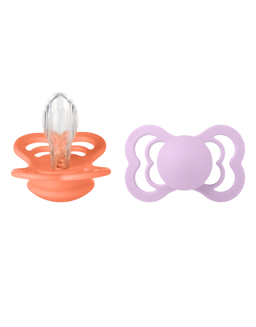 <tc>BIBS</tc> <tc>tétine</tc> Taille 1 Silicone Supreme Papaya/Violet Sky 2pcs